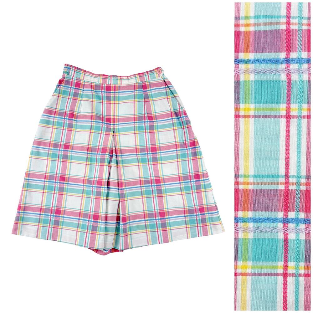 VTG 90s David Smith Plaid Culotte Shorts Women S Waist 24" Pink Pastel Mom Retro